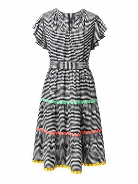 CATO Women’s Large Black White Gingham Tiered Midi Dress L